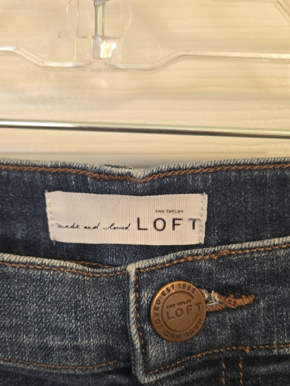 LOFT Dark Blue Cropped Denim Bermuda Shorts - Picture 2 of 3